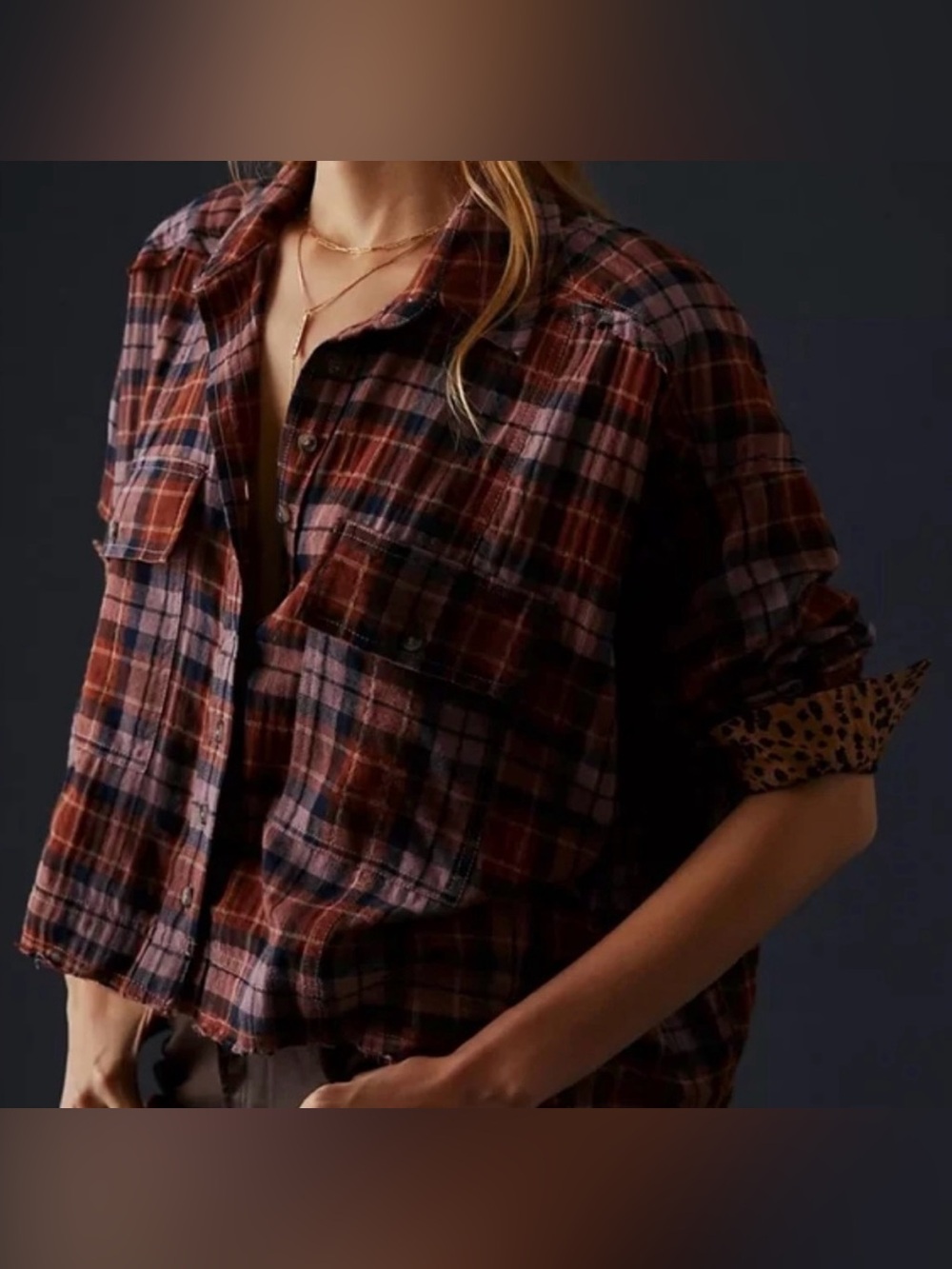 Pilcro by Anthropologie Burgundy and Purple Plaid Button-Down Shirt - Size S